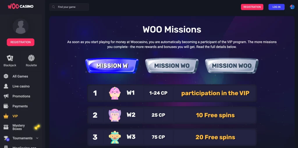 WooCasino Homepage – Australian version